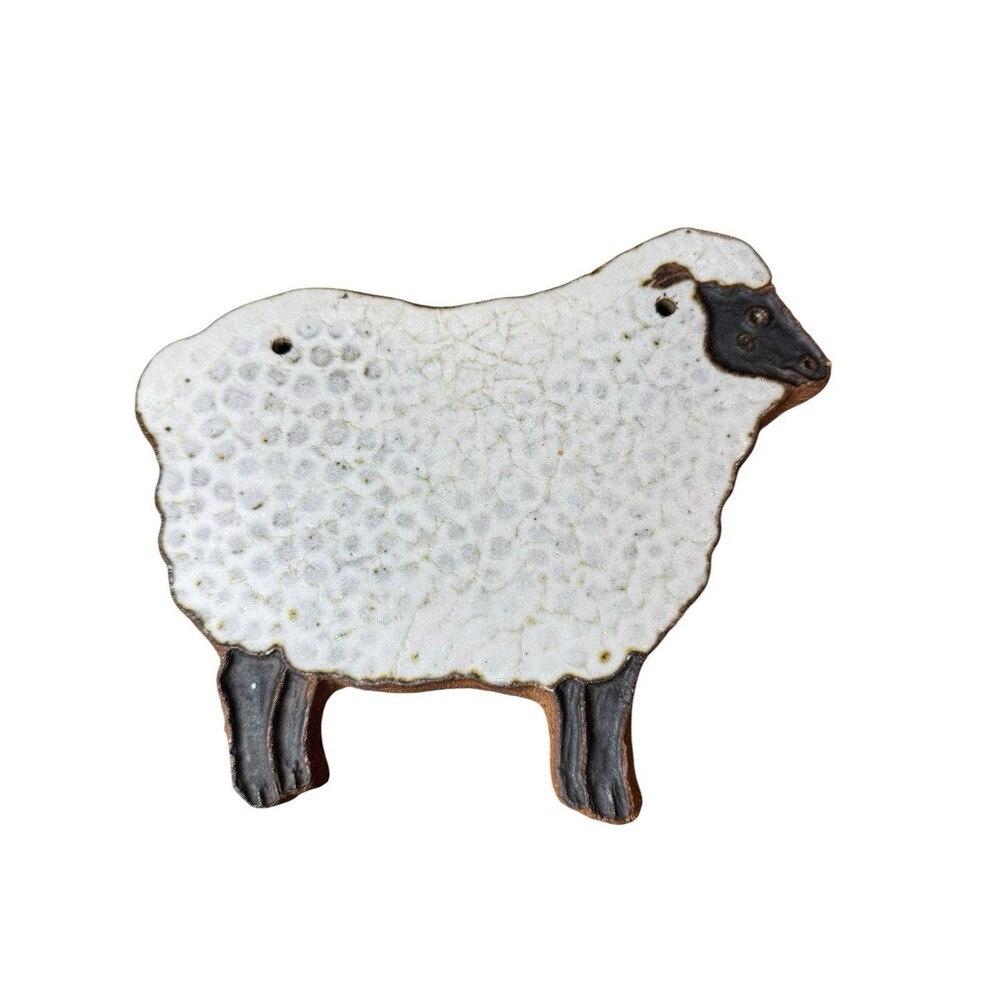 Stoneware Sheep by Victoria Littlejohn Glazed Pottery Trivet Farmhouse Kitchen